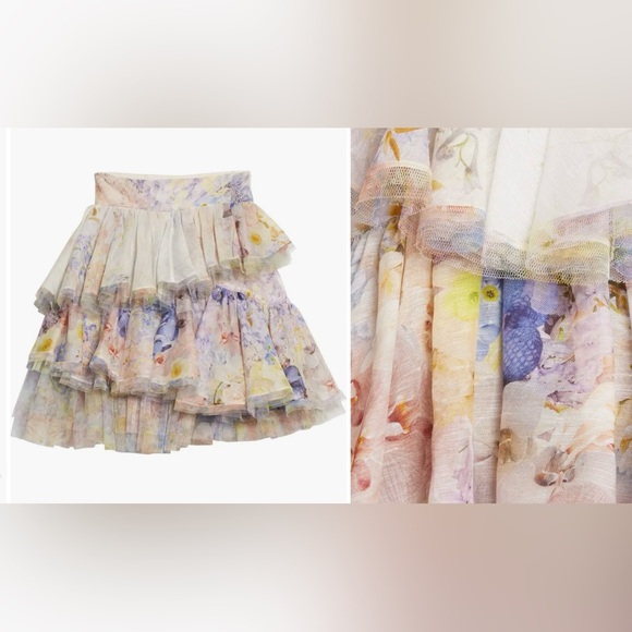 NWT Zimmermann Rhythmic Floral Print Tiered Skirt 1 US6